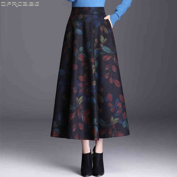 

casual dresses vintage velvet woolen winter skirts women stretch high waisted a-line jupe longue femme plus size print maxi long s, Black;gray