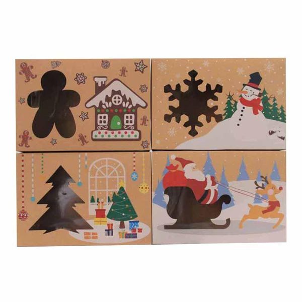 

gift wrap 12pcs kraft paper candy box pvc clear window party year xmas christmas decor favor cookies bakery packaging bag