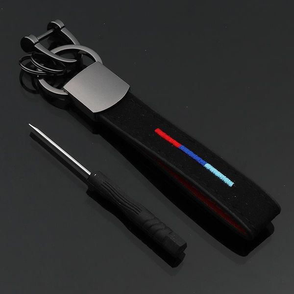 

keychains suede keyring m-colored m-power stripe alcantara embroidery leather gun-black keychain ring for all ( m 3-color), Silver