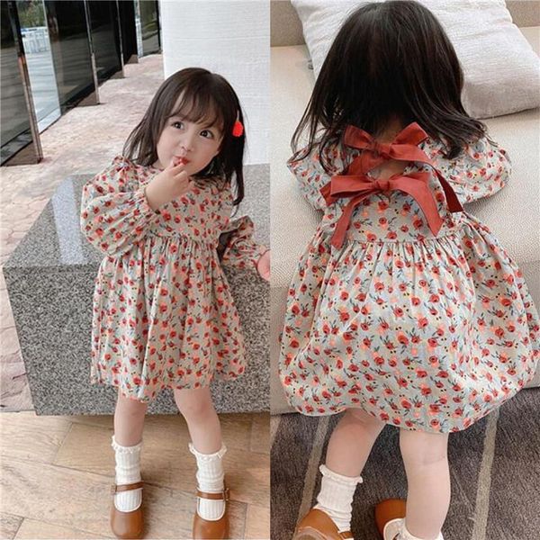 

girl's dresses girl dress kids babyÂ dress 2021 bow spring autumn thicken toddler princess clothes casual outwear uniform dressesÂ childr, Red;yellow