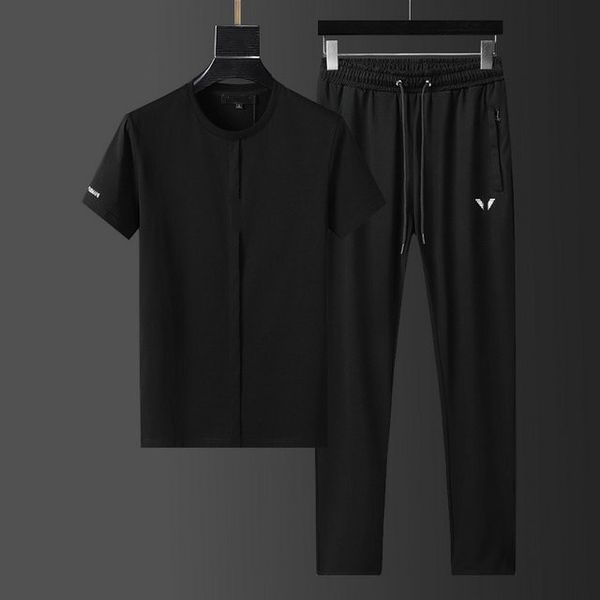

2021 fashion casual tracksuit set summer short sleeve trousers running two piece size -3xl#hsc40, Gray