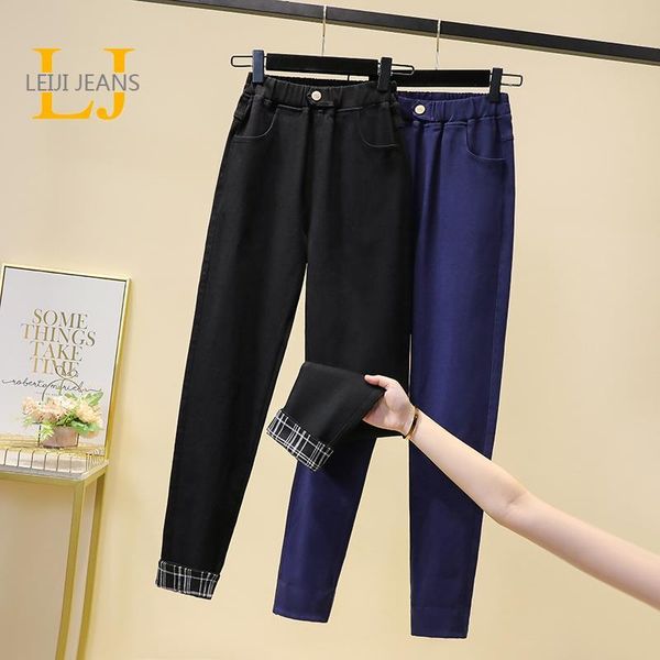 

women's jeans leijijeans 2021 high waist full length plus size black for women stretch jean skinny pencil elegant, Blue