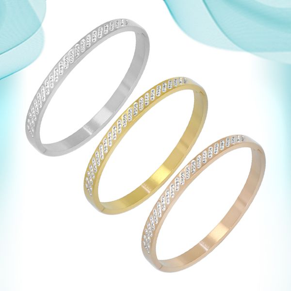 

romantic love bracelet exaggerated stainless steel bangles korean fashion simple full diamond buckle personalized accessories on hand popula, Black