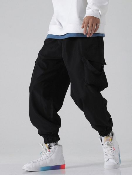 

men buckle ribbon cargo pants h3bw#, Black
