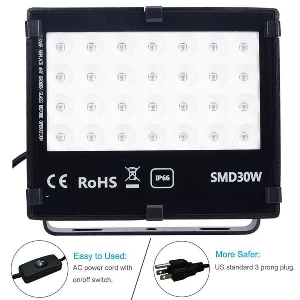 

floodlights 10pcs ac85-265v ip65 30w black light uv lights,dj disco night club,party,neon glow,uv ink curing, fluorescent effect