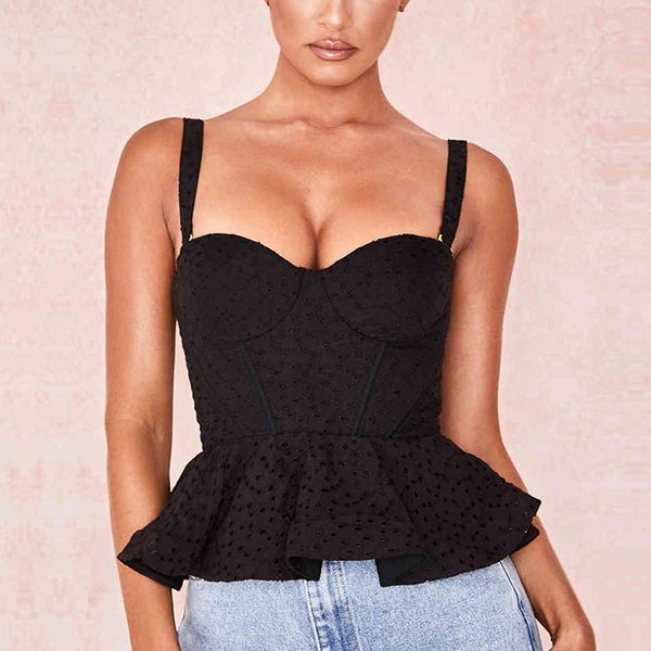 

summer black lace women camis celebrity runway evening party blouse sleeveless ruffles fashion club 210423, White