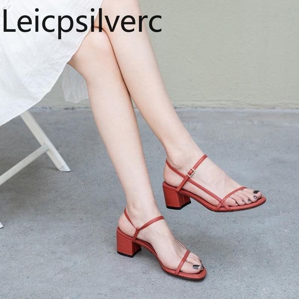

dress shoes women's sandals summer the fashion solid open toe buckle narrow band thick heel mid plus size 31-43, Black