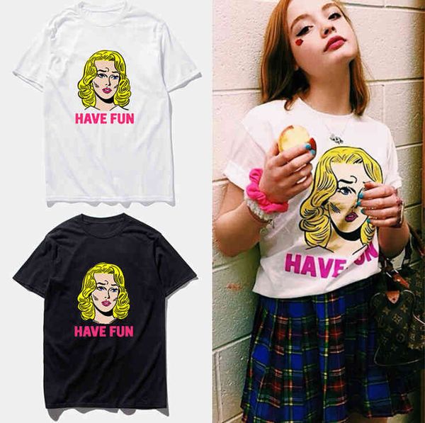 

women's t-shirt monroe fun printed short sleeve t-shirts female high street blouse summer tide shirt women, White
