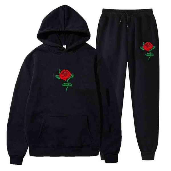 

men's sportswear suit fleece hoodie rose fashion sweater, Black