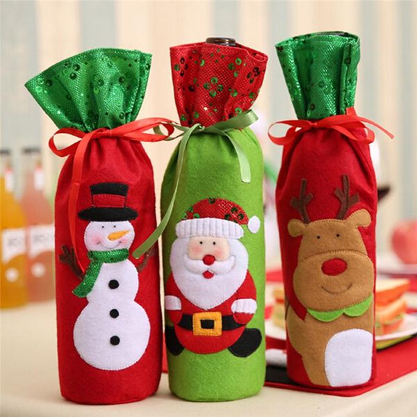 

christmas decorations cartoon santa claus snowman reindeer wine bottle covers bag cover gift holder xmas decoration
