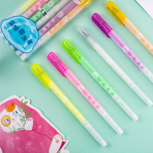 

highlighters molb 6 pcs fluorescent gel pen 3d jelly pens painting kits for scrapbook travel journal planner, Black;red
