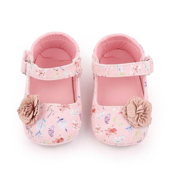 

25# flower applique hook loop children shoes floral printed non-slip rubber sole baby girl summer flat walking first walkers