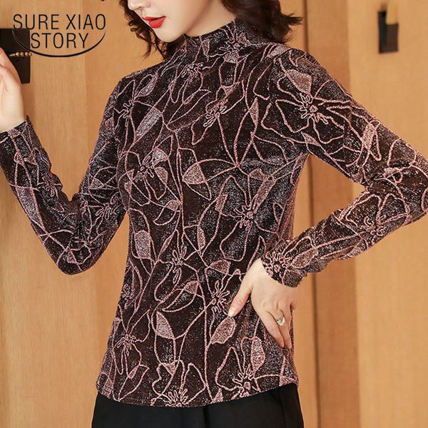 

fashion womens shirts floral turtleneck slim long sleeve for women clothing harajuku ladies plus size 7970 50 210415, White