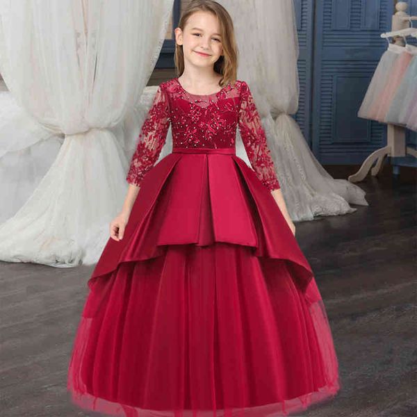 

girl's winter long bridesmaid princess girl kids dresses for girls children party wedding prom dress elegant 14 10 12 years c0223, Red;yellow