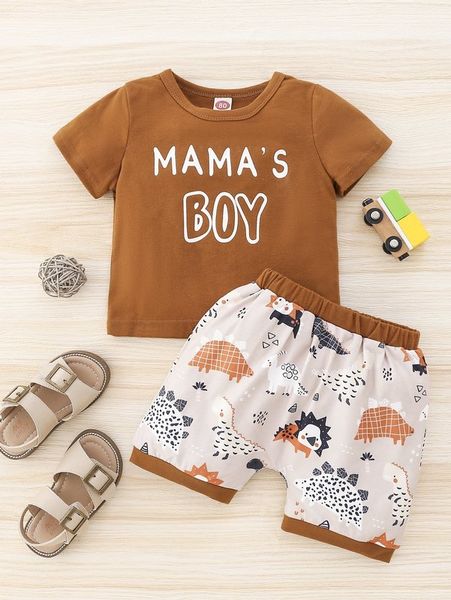 

baby letter graphic tee & dinosaur print shorts she, White