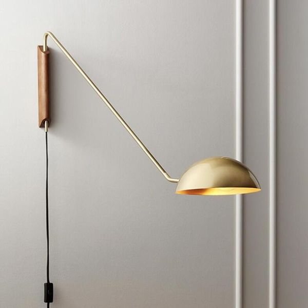 

nordic italian coppor wall-light fixture gold black rotary long pole wall lamps bedroom living room led sconce lamp