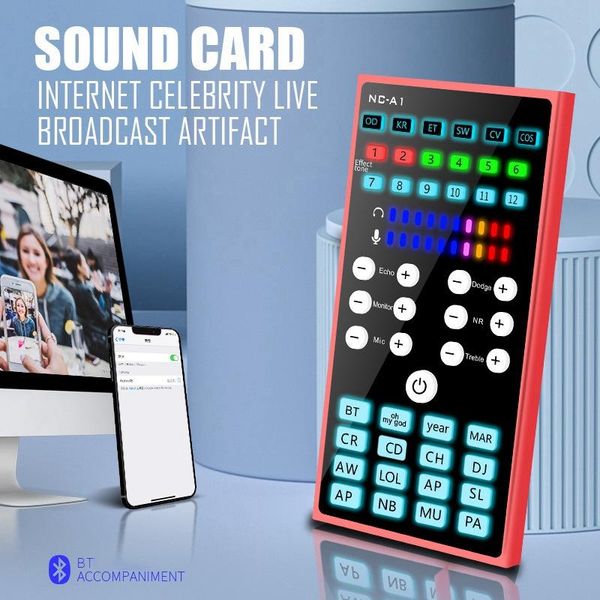 

sound cards bluetooth card adjustable noise reduction dual dsp audio processing portable with colorful lights
