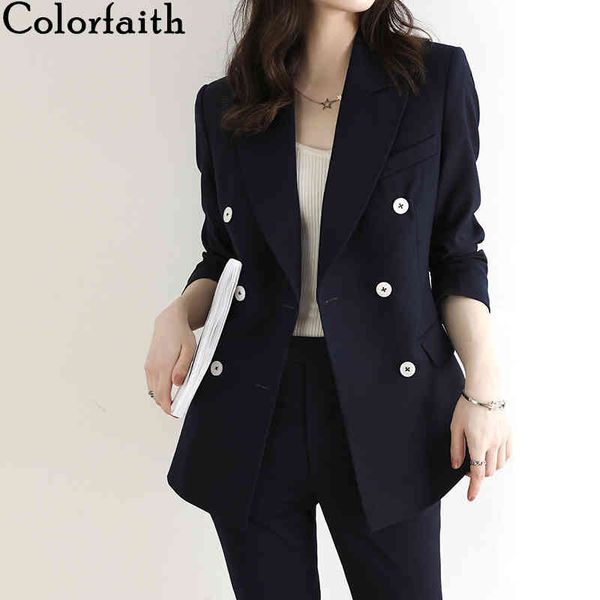 

colorfaith new autumn winter women's sets 2 piece matching ankle-length pants high waist elegant office lady suit ws1299 210413, White