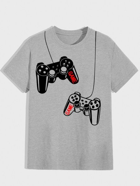 

men game console & letter graphic tee 11mn#, White;black