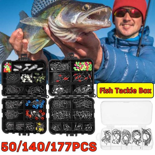 

fishing hooks 50/140/177pcs lure set tackle box accessories sea beans kit with