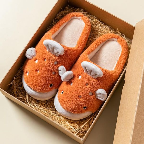 

cotton slippers female cute cartoon plush autumn and winter home anti-slip soft indoor couples household men warm, Black