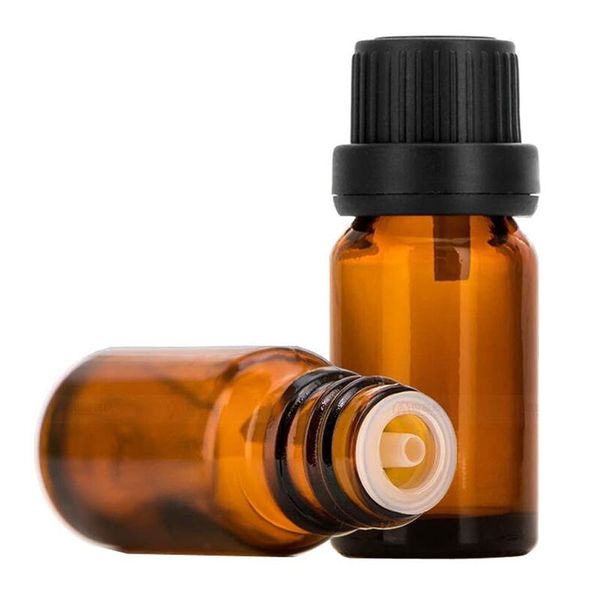 

storage bottles & jars 10ml amber glass essential oil with orifice reducer and black cap portable travel perfume 10pcs