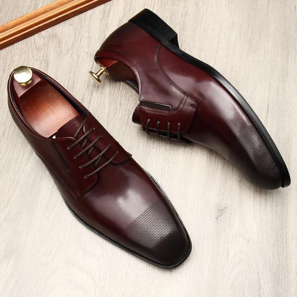 

dress shoes 2021 men leather casual oxfords geniune formal luxury handmade square toe lace up size 45, Black
