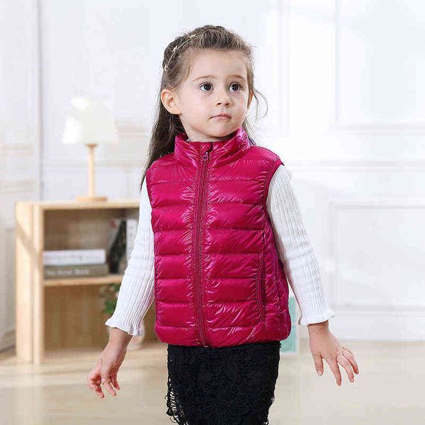 

kids autumn ultra light vest brand natural duck down stand collar vest lightweight baby jacket fall winter boy girl vest 211111, Blue;gray