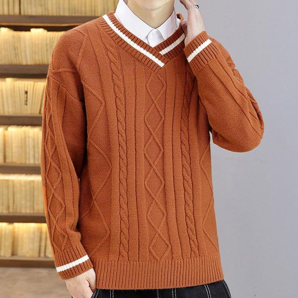 

men's sweaters 2021 v-neck twist sweater youth fashion casual, White;black