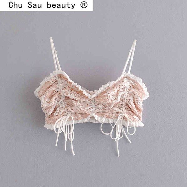 

chu sau beauty fashion lace sling tube women summer party wear sleeveless ladies backless short bouses 210508, White