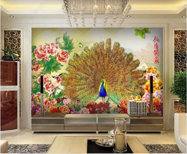 

3d wallpaper custom p mural flower blooming chinese painting peacock blooming peony picture in the living room home decor 3d wall murals wal