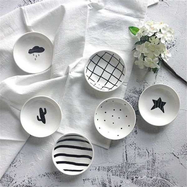 

3pcs ceramics plate mini dish cactus star white black seasoning soy sauce vinegar plates tableware pigments dishes kitchen tool bowls