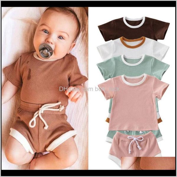 

sets baby, kids & maternity summer clothing infant baby girl boy clothes short sleeve t-shirt+shorts pants ribbed solid outfits 0-3t dr, White