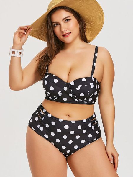 

plus size tracksuits high waist strap bikini swimsuit with black retro polka dot steel support women's suit