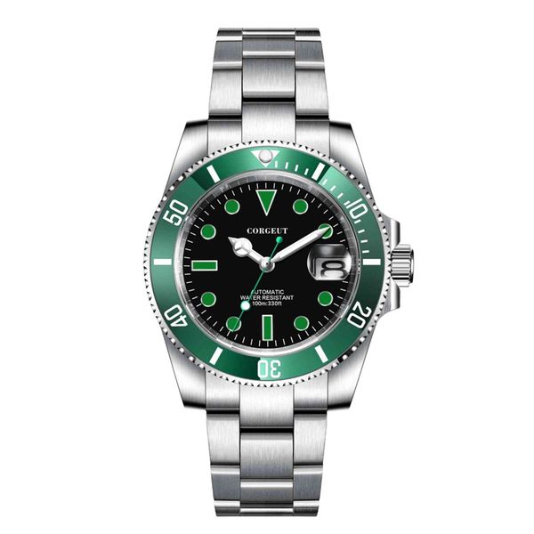 

40mm new men watches brand luxury sapphire ceramic date 100m waterproof automatic mechanical 316s steel male clock corgeut, Slivery;brown