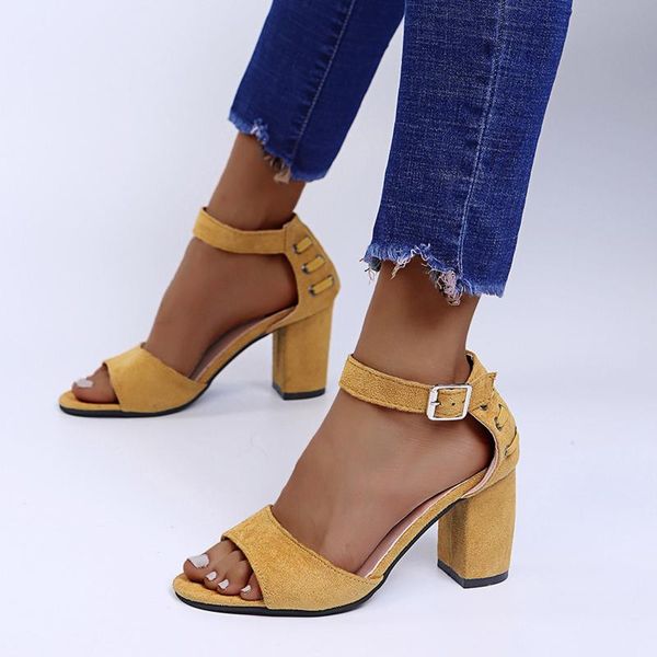 

sandals suede high heels women summer shoes woman fashion open toe riband ankle strap square heel party female, Black