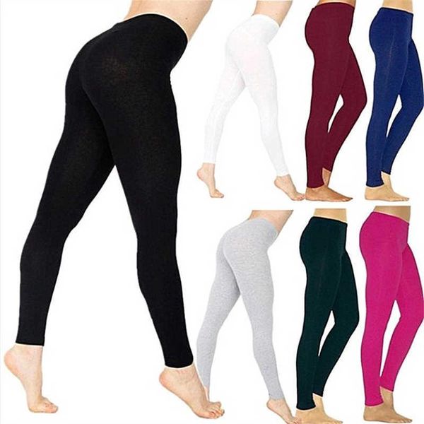 

women's leggings women solid cotton color white skinny casual black stretchy pants