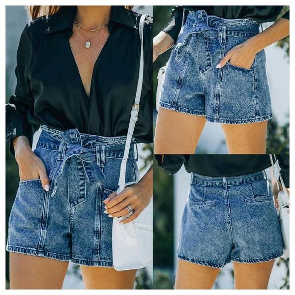 

women's shorts denim 2021 summer high-waist lace-up fashion, White;black