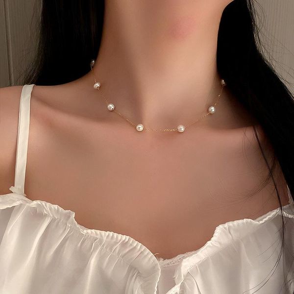 

chokers minimalist pearl short necklaces for women 2021 simple gold chain necklace jewelry drop/wholesale, Golden;silver