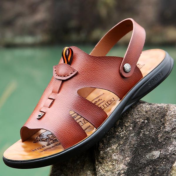 

sandals summer wild 2021 men's casual shoes classic roman beach hiking leather large size 75, Black