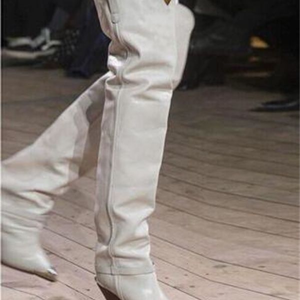 

boots woman fashionable toe tip rivets high heels on the knee boots lady slip in real leather metal knight tube long ifp3, Black