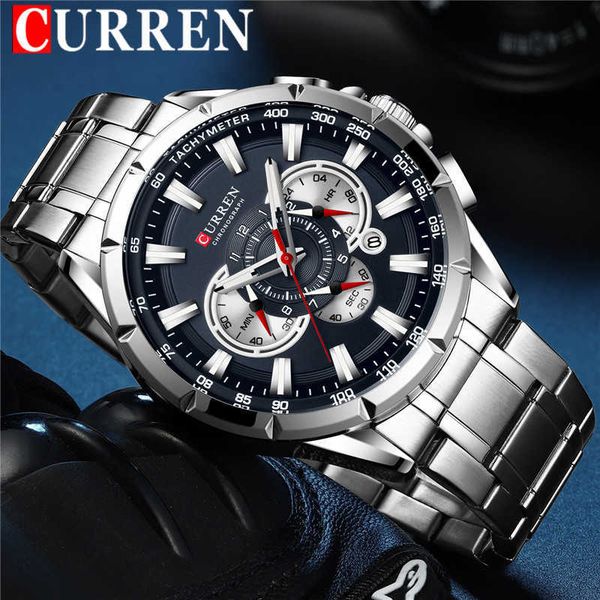 

curren fashion man wristwatch waterproof chronograph men watch military brand luxury stainless steel sport male clock 8363 210728, Slivery;brown