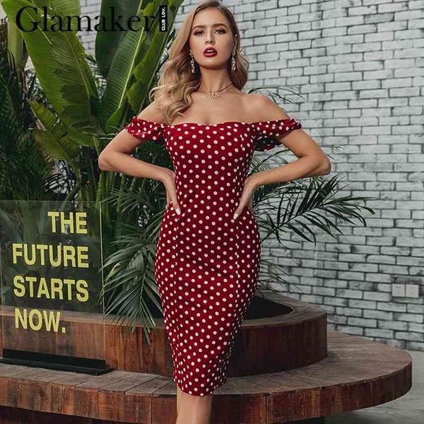 

glamaker off shoulder dot bodycon women dress vintage long party dress club zipper new summer dress vestidos de fiesta 210414, Black;gray