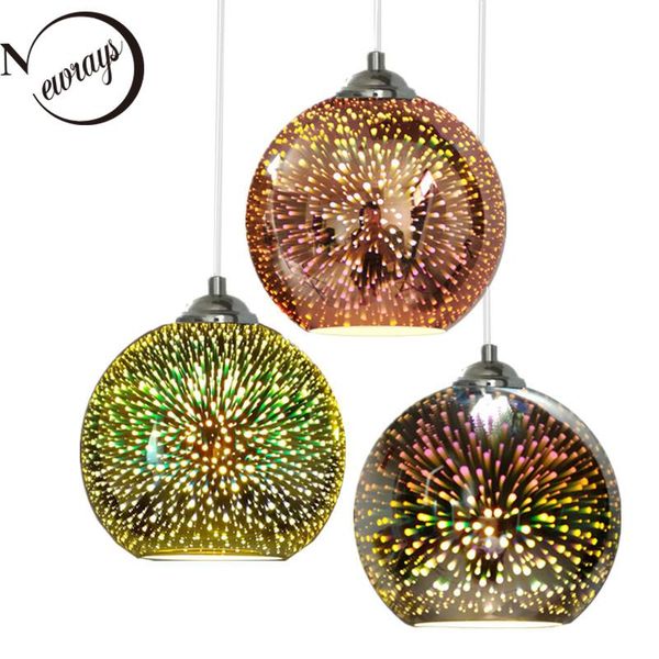 

pendant lamps nordic 3d mirror plated led glass colorful firework light bar cafe restaurant staircase bedroom decoration lamp