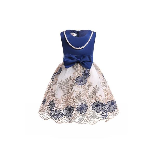

girl's dresses european and american style girl party dress mesh embroidered girls with a pearl chain, Red;yellow