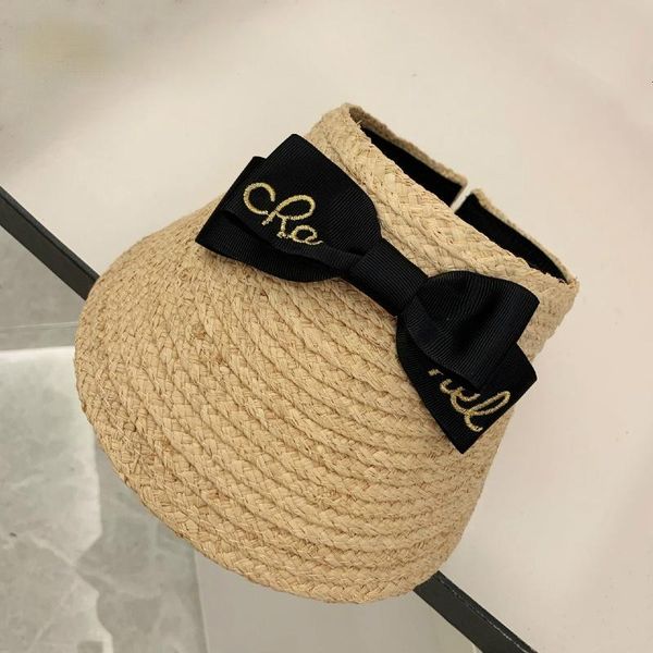 

wide brim hats fashion design bow visor sun caps women tie-dye raffia empty cooling beach sunscreen sport cap wholesale, Blue;gray