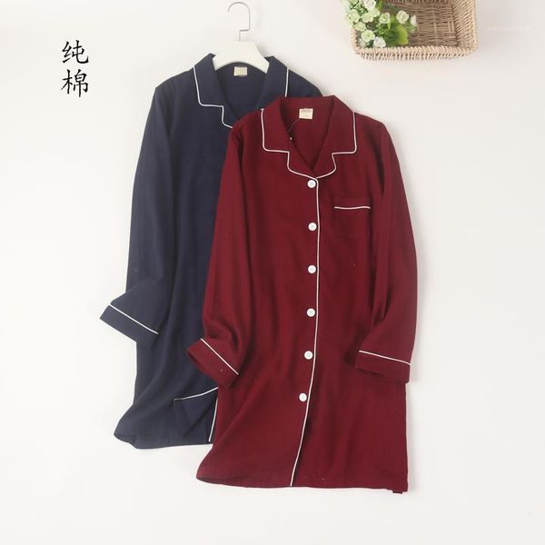 

women's sleepwear long sleeve nightdress for women cotton cardigan nightgown, Black;red