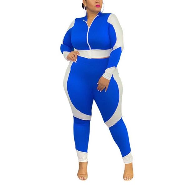 

women's two piece pants 2 pieces sets womens outfits plus size 4xl 5xl patchwork blouse & skinny fashion sport outwear causal matching, White