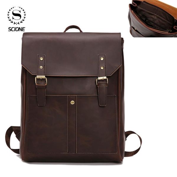 

backpack school vintage crazy horse pu leather male backpacks women's waterproof laptravel handbags shoulder bag k093