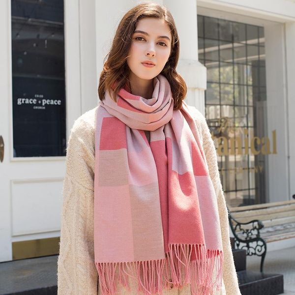 

winter women scarf thicken red plaid scarves for ladies bufanda mujer invierno warm shawl with tassels foulard femme, Blue;gray